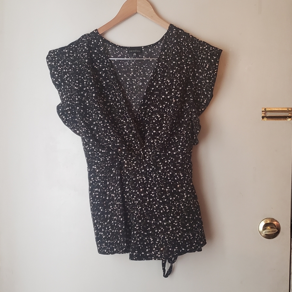 Zenobia Flutter Sleeve Floral 3X Blouse